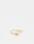 Asos Design Pinky Ring With Leaf And Pearl Detail In Gold Tone