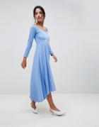 Asos Design Scuba Bardot Pleated Midi Dress - Multi