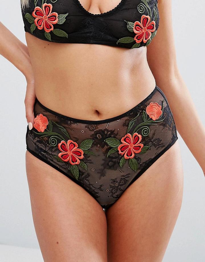 Wolf & Whistle Applique High Waist Knickers - Black