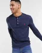 Polo Ralph Lauren Player Logo Slub Long Sleeve Henley Top In Navy