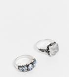 Reclaimed Vintage Inspired Two Pack Of Rings In Burnished Silver With Stones