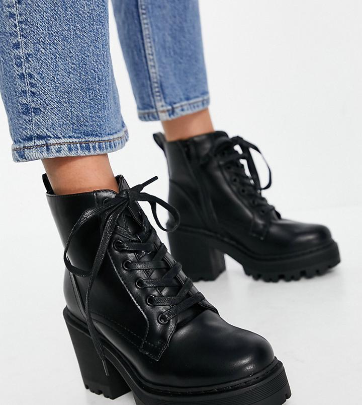 Public Desire Wide Fit Levels Chunky Lace Up Boots In Black