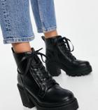 Public Desire Wide Fit Levels Chunky Lace Up Boots In Black