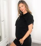 Asos Design Maternity Nursing Exclusive Overlay T-shirt Mini Dress In Black