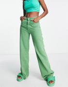 Pull & Bear High Waisted Straight Leg Dad Jeans In Green