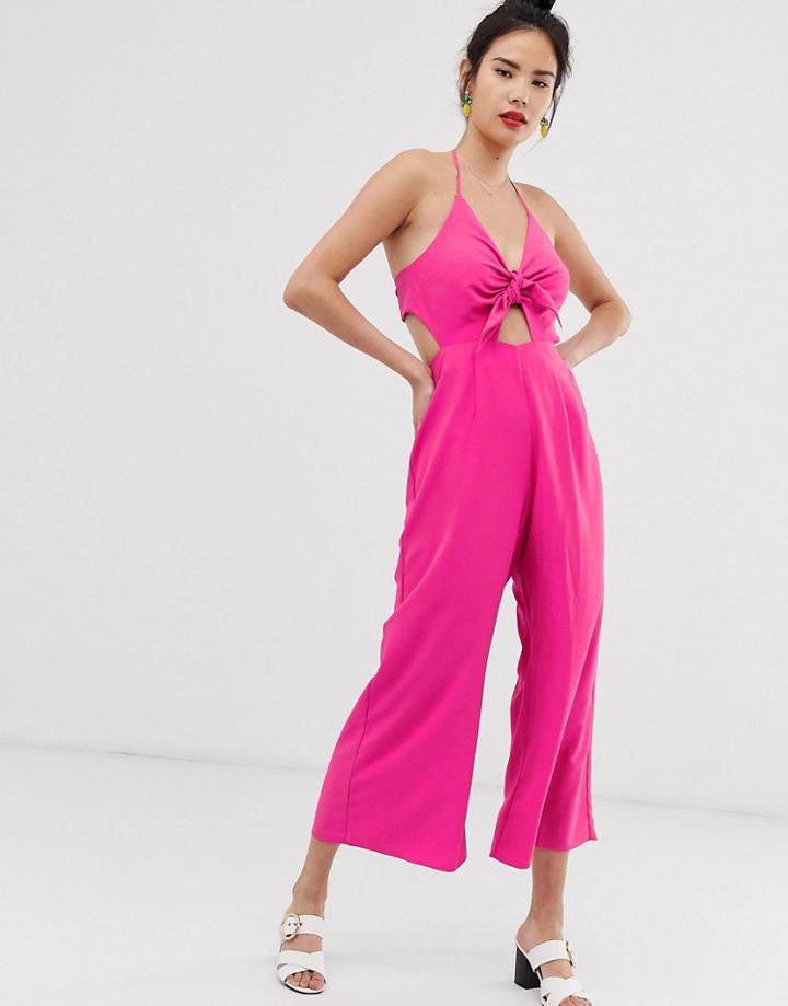 Asos Design Knot Front Strappy Halter Jumpsuit - Red