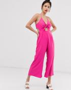 Asos Design Knot Front Strappy Halter Jumpsuit - Red