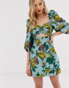 Asos Edition Floral Jacquard Mini Dress With Extreme Sleeve-multi