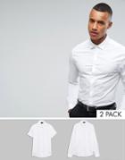 Asos Skinny 2 Pack Long Sleeve And Short Sleeve Shirt In White Save - White