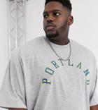 Asos Design Plus Oversized T-shirt With Seam Detail And Applique City Name-gray