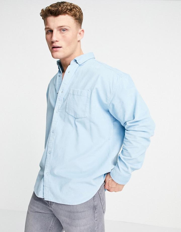 New Look Long Sleeve Oversized Cord Shirt In Blue-blues