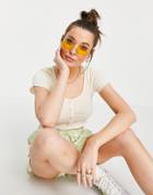 Brave Soul Kelly Button Through Cropped T-shirt In Rib-white