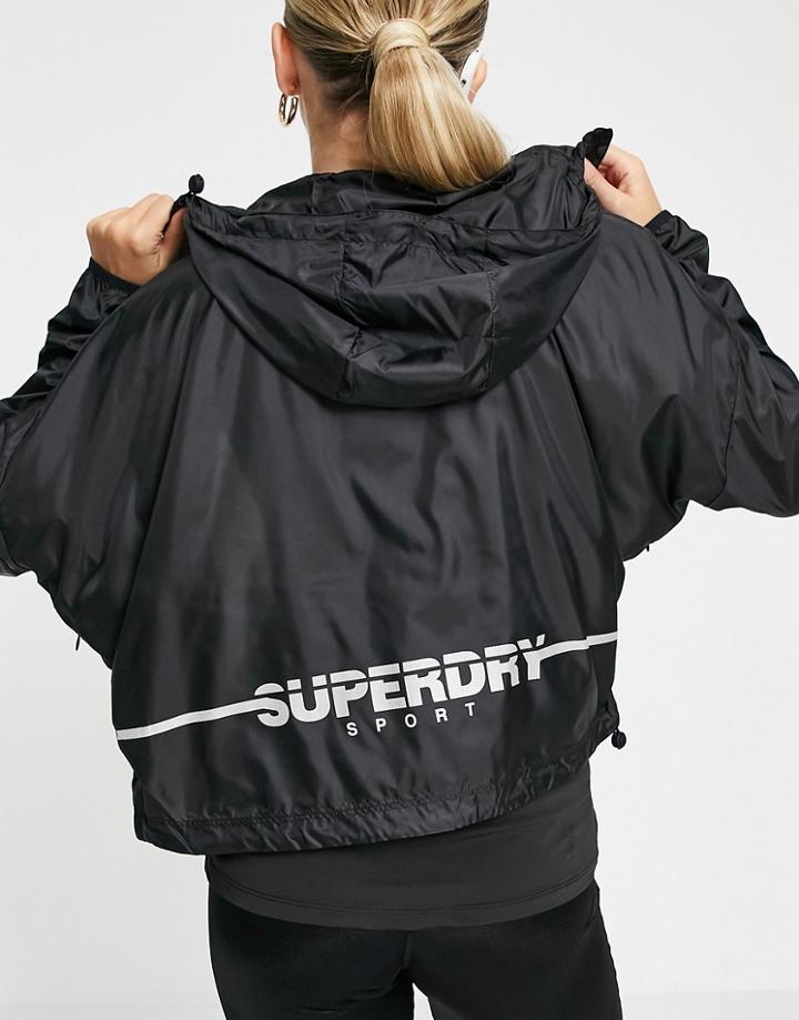Superdry Sport Training Lightweight Hooded Jacket In Black