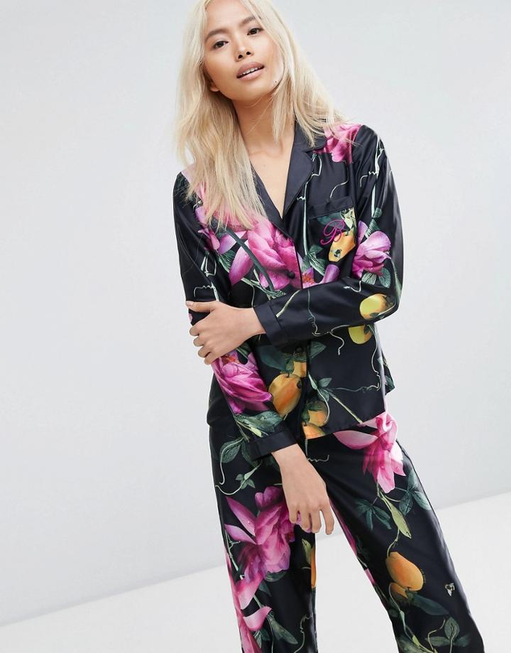 B By Ted Baker Citrus Bloom Print Rever Top - Black