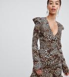 Fashion Union Tall Wrap Top In Leopard - Multi