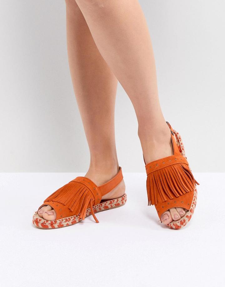 Kaltur Orange Fringed Espadrille Sandals - Orange