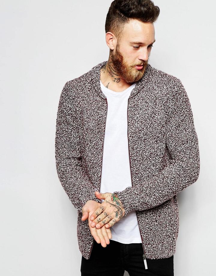 Asos Knitted Bomber Jacket - Red