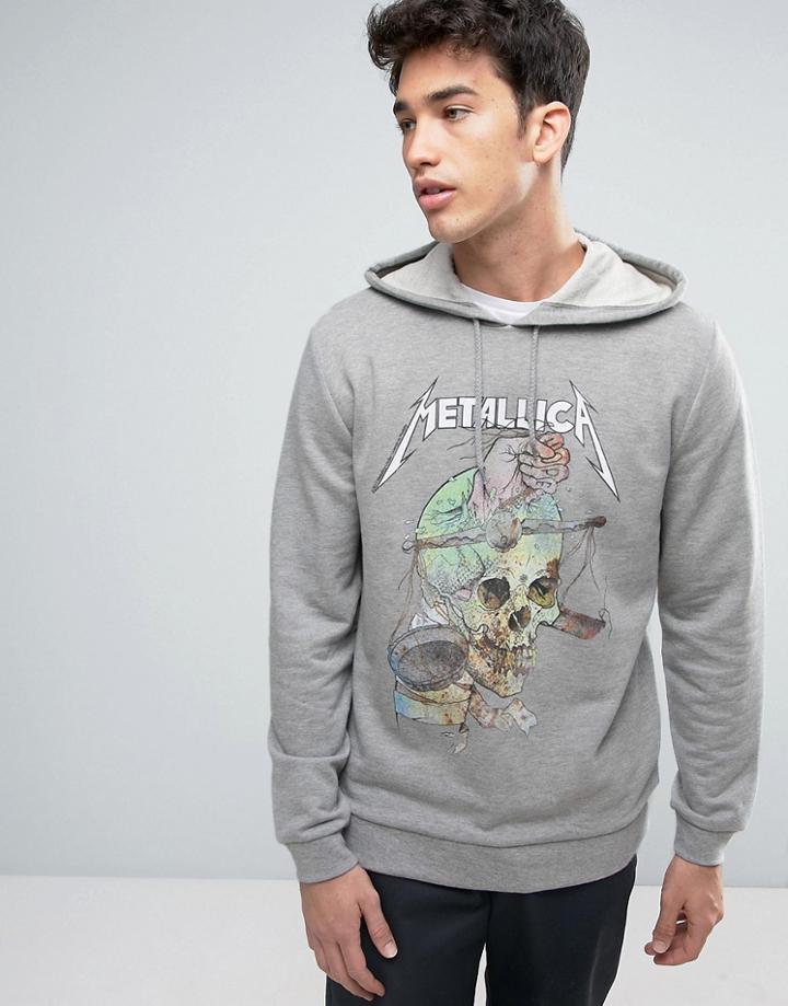 Asos Hoodie With Metallica Print - Gray