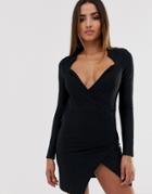 Asos Design Tux Wrap Bandage Mini Dress-black