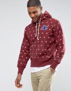 Champion Hoodie With All Over Logo Print In Burgundy - Red