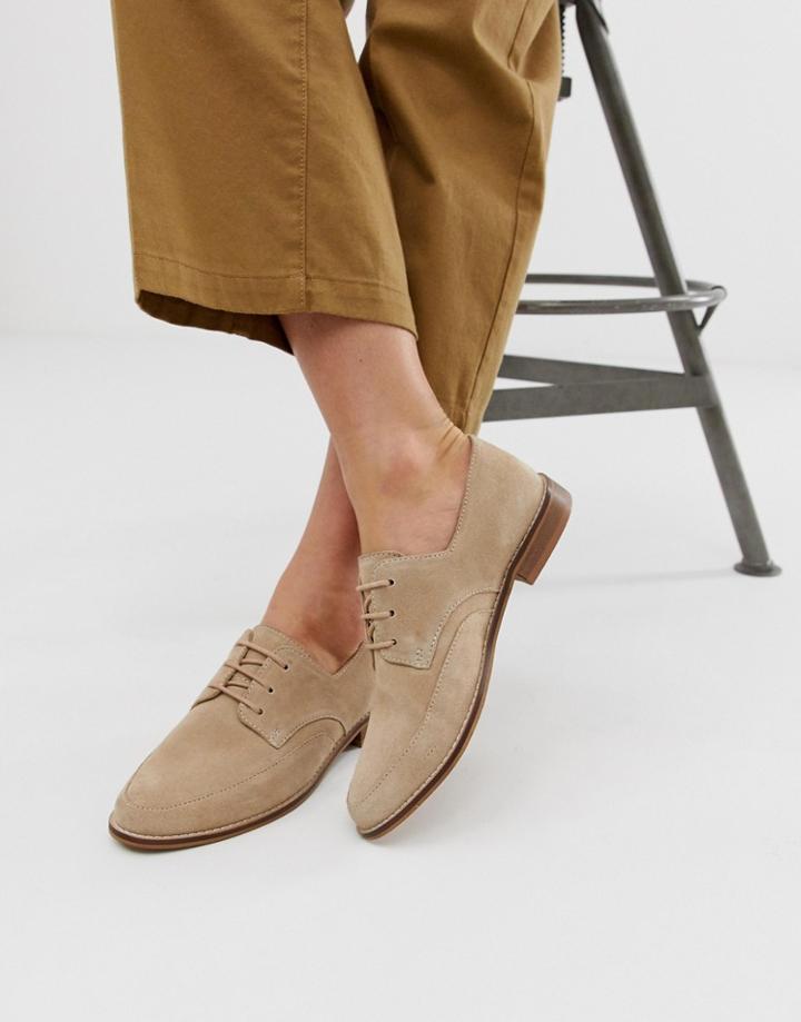 Asos Design Marshall Leather Lace Up Flat Shoes-beige