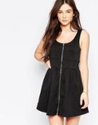 Wal G Skater Dress With Zip Front - Black