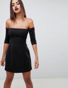Asos Design Scuba Bardot Mini Shift Dress - Black