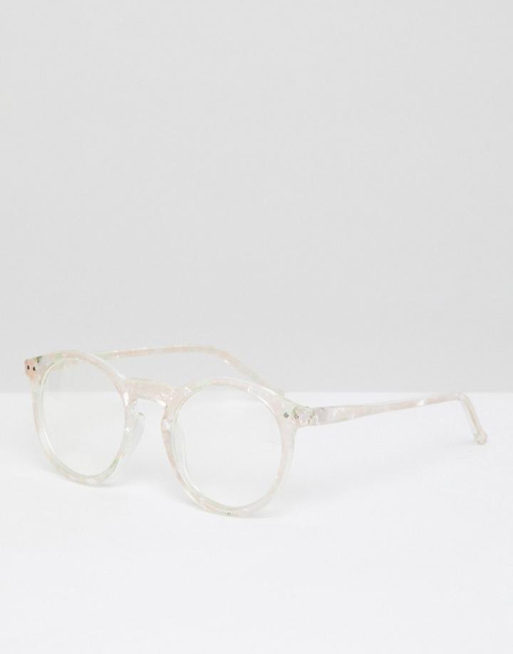 Asos Design Round Glasses In Marbled Crystal - Clear
