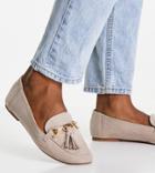 London Rebel Wide Fit Metal Trim Loafers In Beige-pink