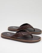 Asos Design Flip Flop With Woven Leather Strap In Brown