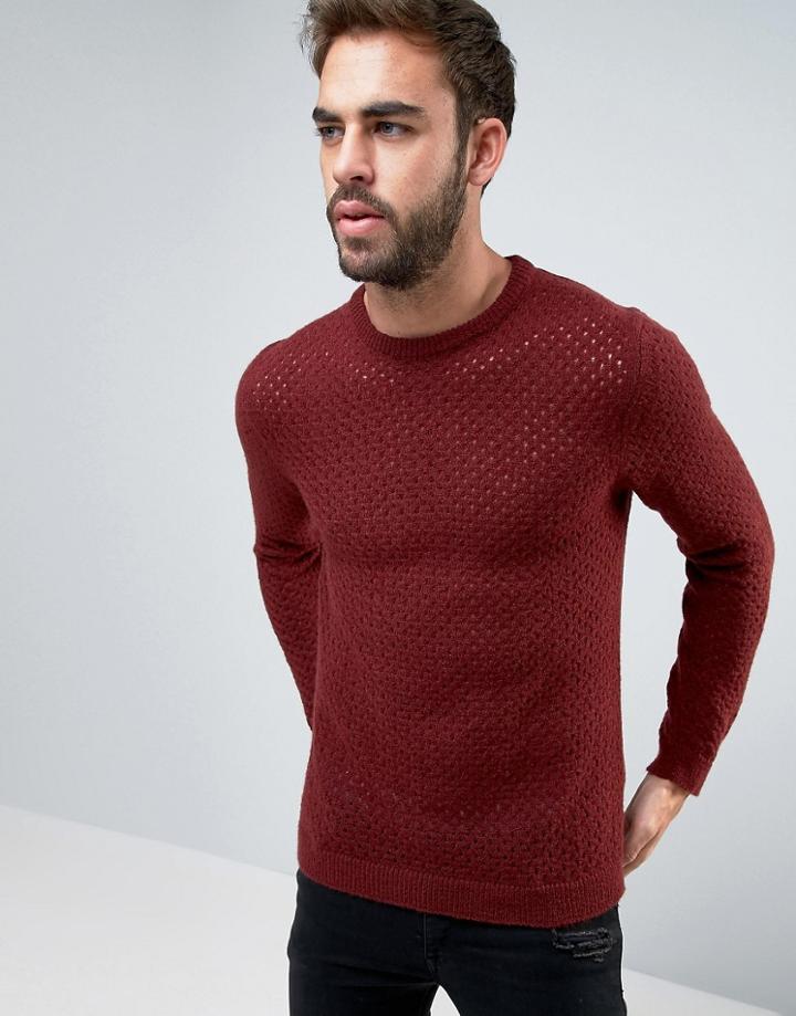 Asos Textured Pointelle Sweater - Red