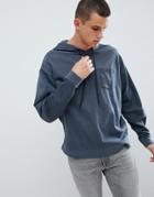 Asos Design Oversized Hoodie With Cut And Sew Sleeves In Navy Vintage Wash - Navy