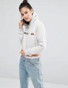 Ellesse Crop Zip Hoodie With Woven Logo Badges & Raw Hem - Oatmeal Marl