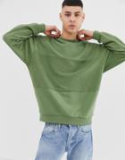 Asos Design Oversized Sweatshirt With Reverse Panel In Green - Green