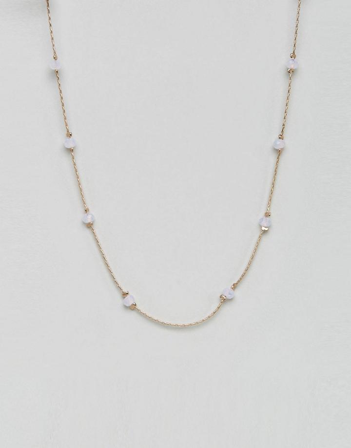 Asos Opal Bead Fine Chain Necklace - Gold