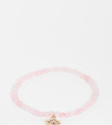 Asos Design Curve Stretch Bracelet With Pink Semi Precious Style Stone And Flower Charm-multi