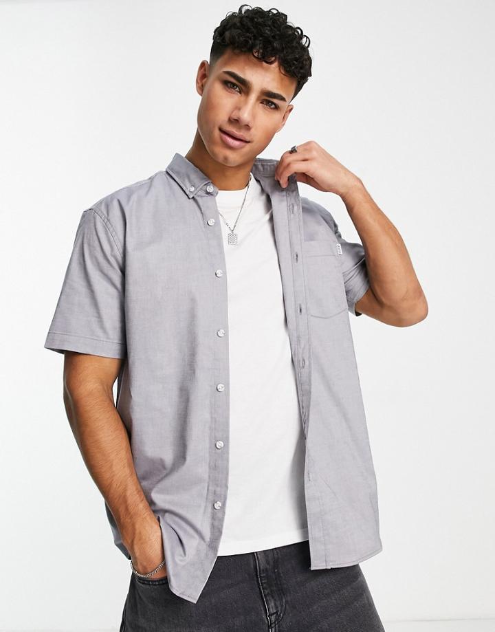 Topman Short Sleeve Regular Oxford Shirt In Gray