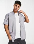 Topman Short Sleeve Regular Oxford Shirt In Gray
