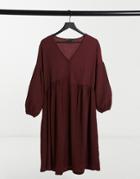 Asos Design Oversized Textured Shirt Smock Midi Dress In Burgundy