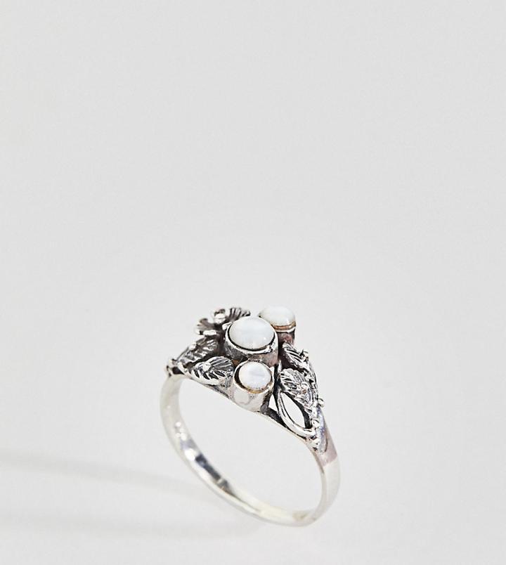 Kingsley Ryan Sterling Silver Leaf Detail Moonstone Ring - Silver