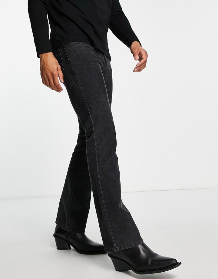 Asos Design Corduroy Flared Jeans In Washed Gray-grey