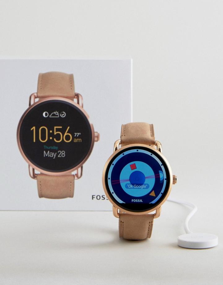 Fossil Wander Leather Smart Watch In Beige - Beige