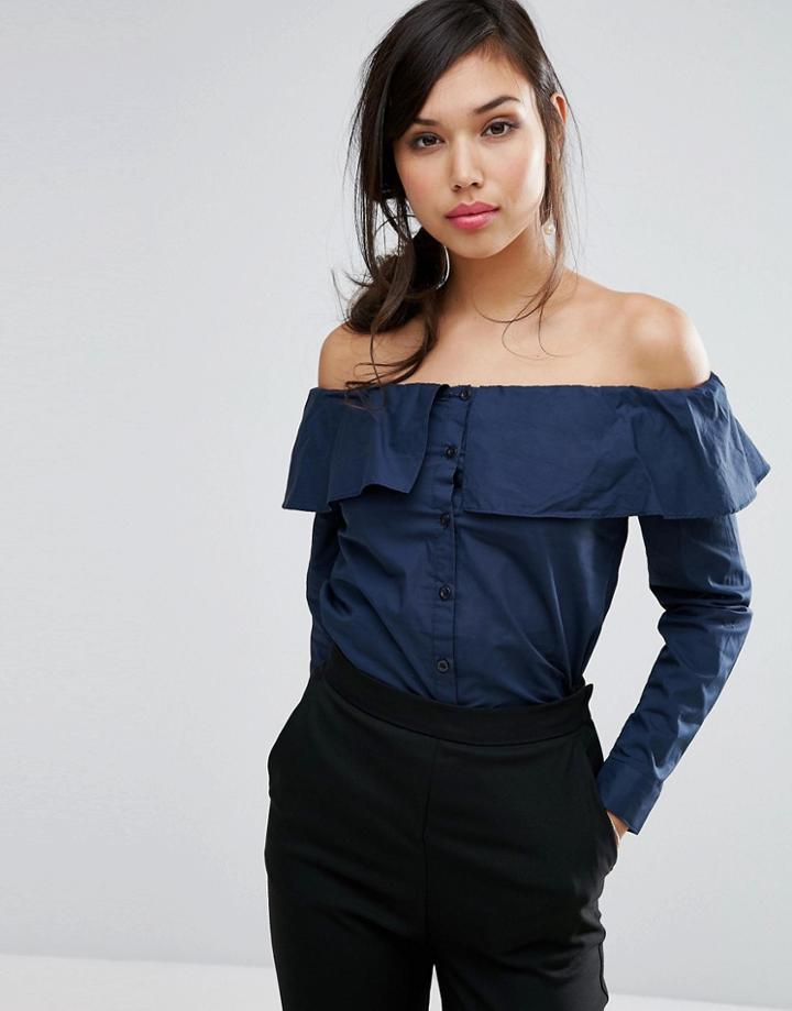 Fashion Union Off Shoulder Shirt - Navy