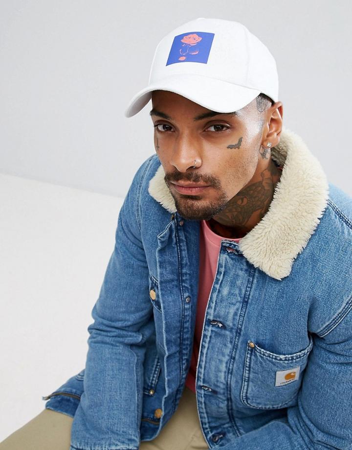 Asos Baseball Cap In White With Printed Rose Design - White