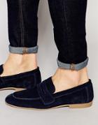 Asos Penny Loafers In Navy Suede - Navy