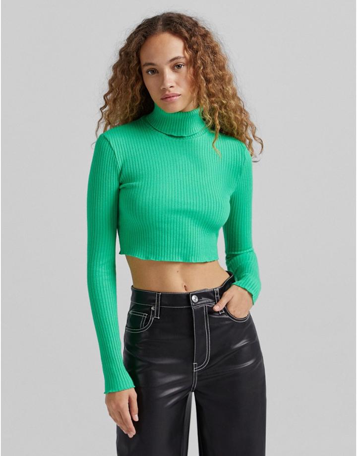 Bershka High Neck Top In Apple Green