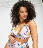 Asos Design Curve Recycled Mix And Match Halter Plunge Bikini Top In Floral Swirl Print-multi
