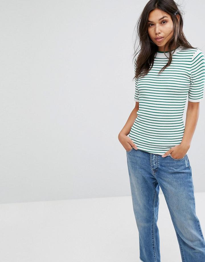 Pieces Saria Stripe T-shirt - Green