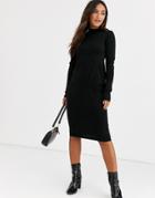 Brave Soul Rouse Midi Sweater Dress With Turtleneck-black