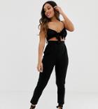 Asos Design Petite Cami Jumpsuit With Knot Front - Black